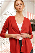 Hadlie Waffle Button Down Cardigan - Tomato