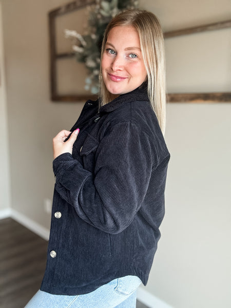 Camille Corduroy Shacket - Black