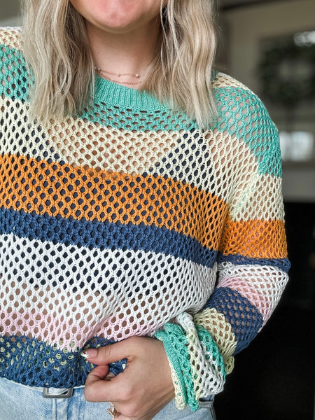 PREORDER Ocean Air Crochet Colorblock Sweater