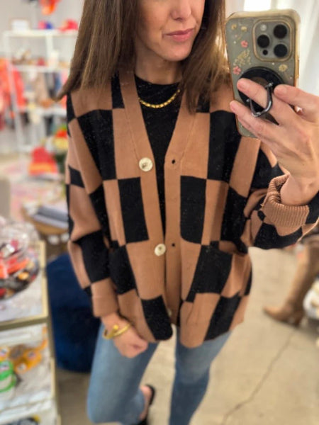 Checkerboard Button Cardigan - SIZE S/M
