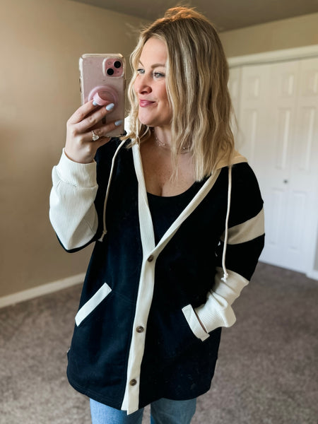 PREORDER Kaelyn Contrast Button Up Hoodie