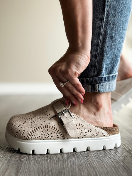 Laser Cutout Slip On Clog - Cream