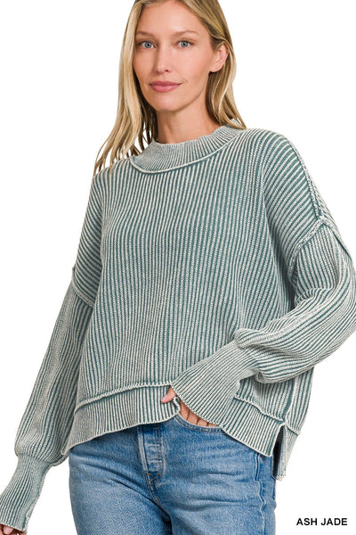Hollis Washed Knit Sweater - Jade