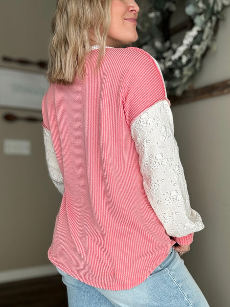 Tally Two Tone Ribbed Top - Coral