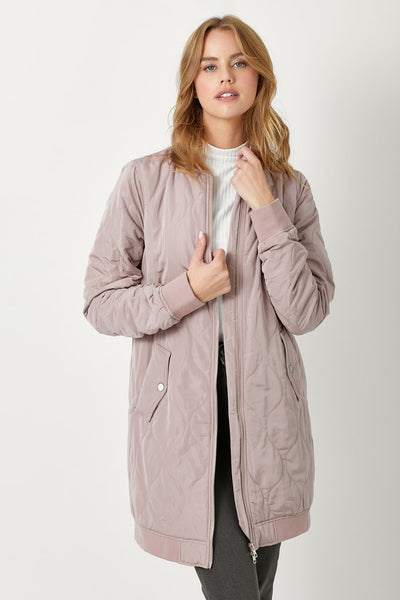 Berklee Long Quilted Bomber Jacket - Dusty Rose
