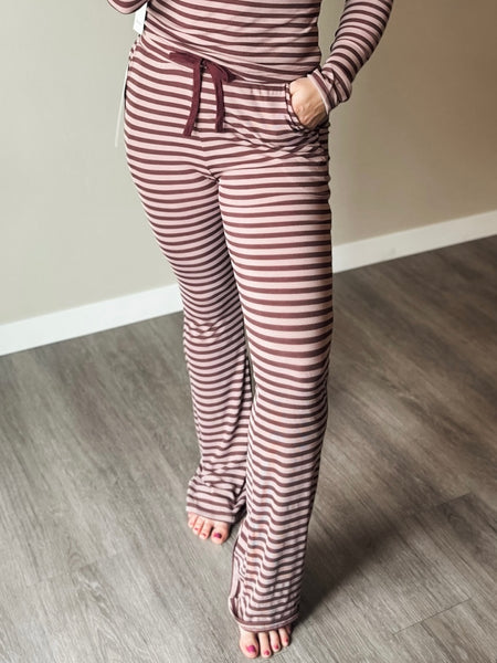 Megan Stripe Lounge Set - Burgundy