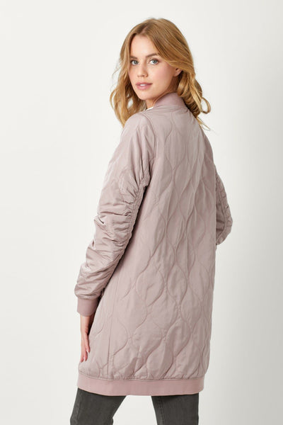 Berklee Long Quilted Bomber Jacket - Dusty Rose