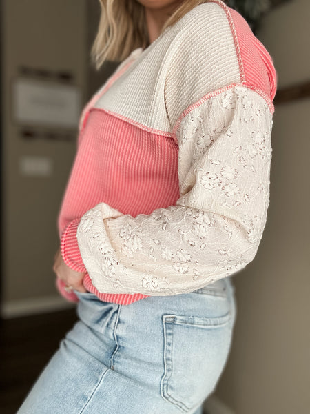 Tally Two Tone Ribbed Top - Coral