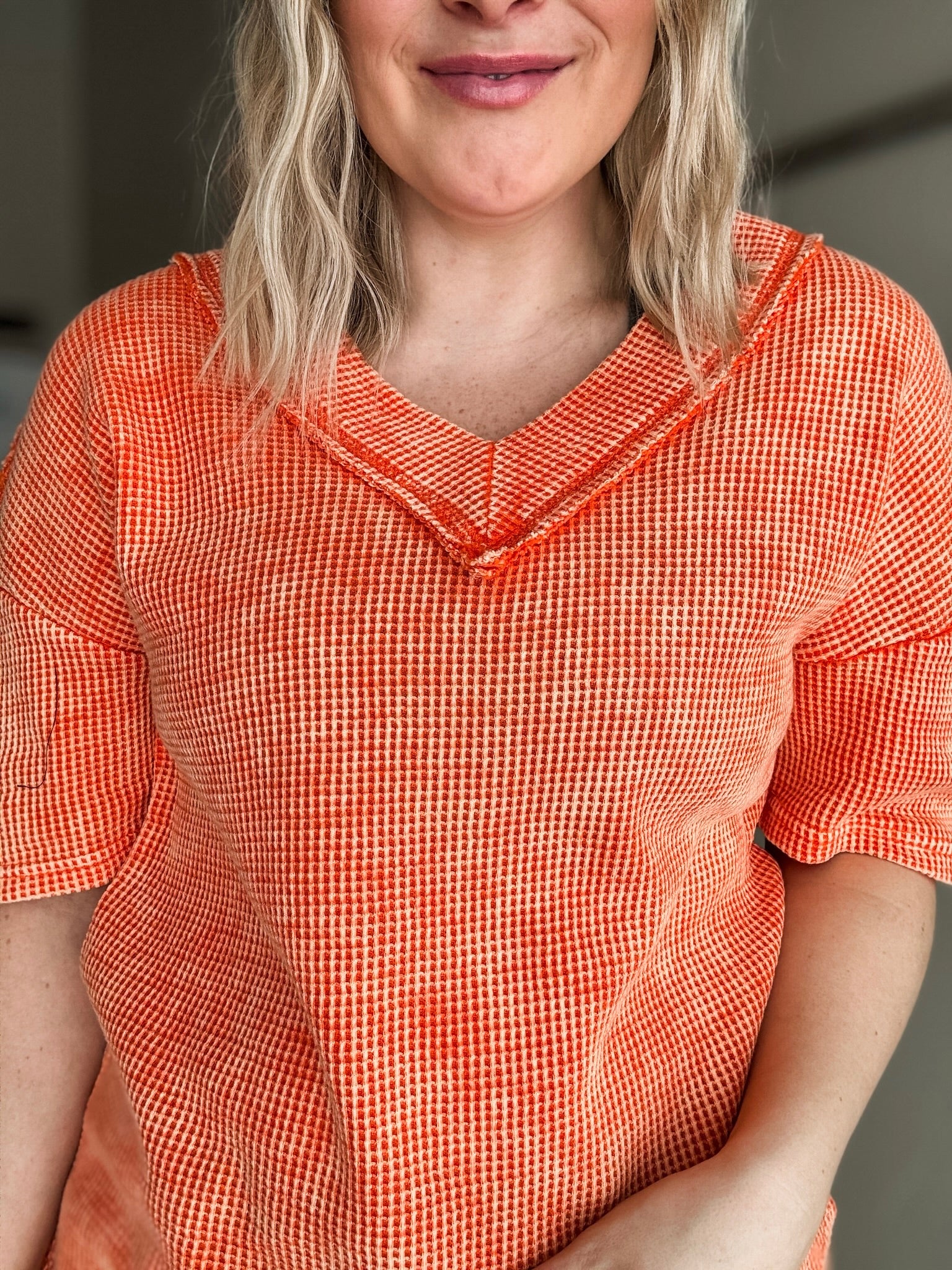 Elliot Vintage Washed V Neck - Orange