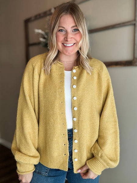 Roselle Button Front Cardigan - Mustard