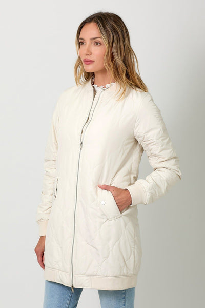 Berklee Long Quilted Bomber Jacket - Ivory