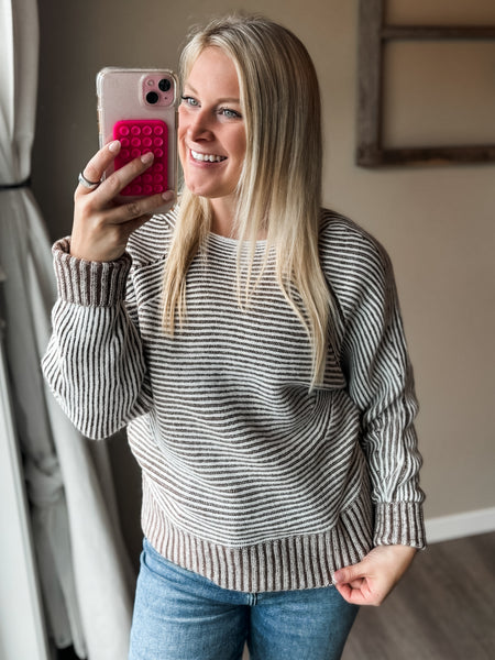 Cozy Chalet Striped Sweater - SIZE MEDIUM