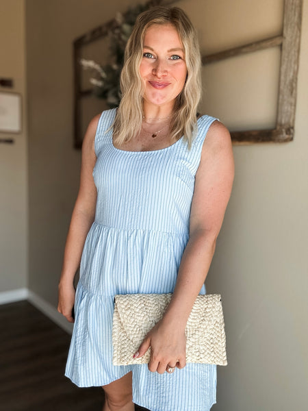 Delphine Pinstripe Tiered Romper