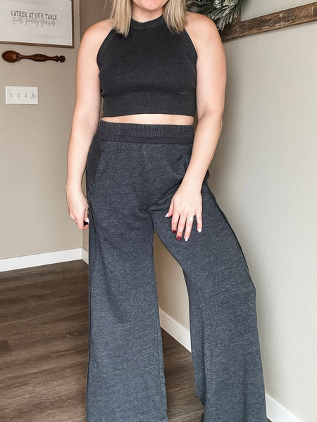 Cyndi Halter & Pants Set - Charcoal