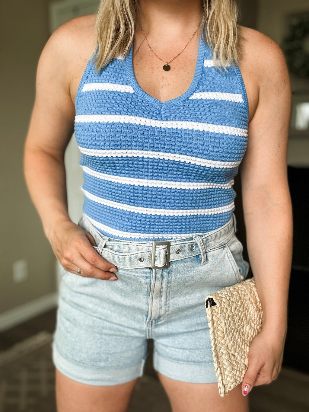 Striped Textured Knit Halter Top
