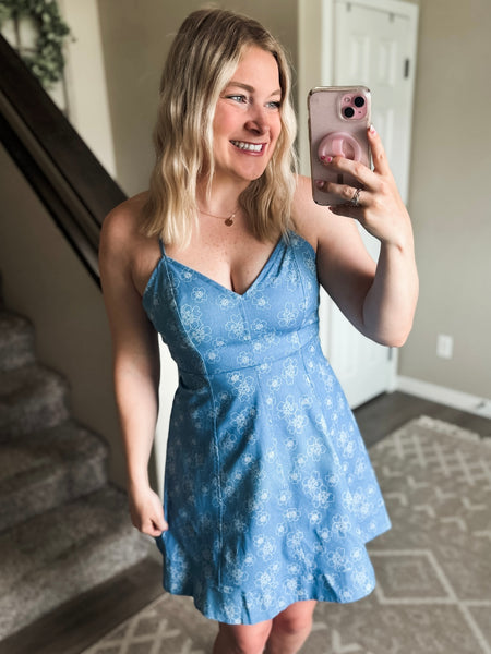 Denim Floral Cami Dress - Light Denim