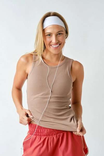 Kiri Micro-Ribbed Tank Top - Taupe - SIZE SMALL