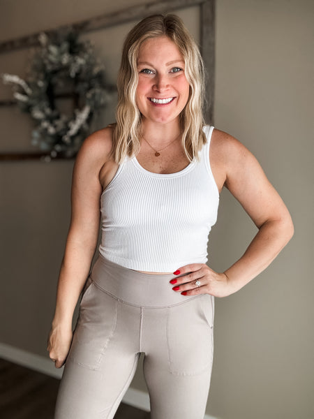 Rhea Ribbed Crop Tank - White