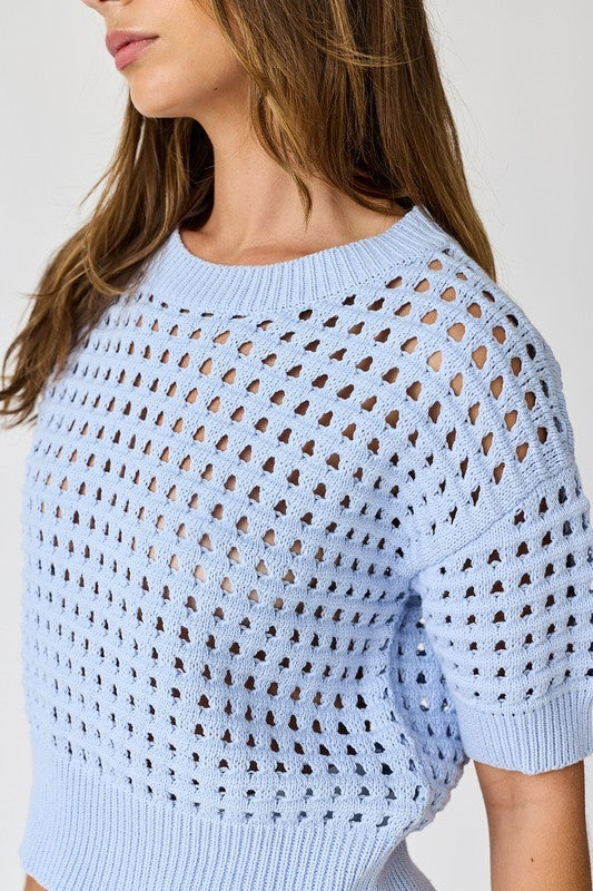 Alina Cropped Crochet Top - Blue