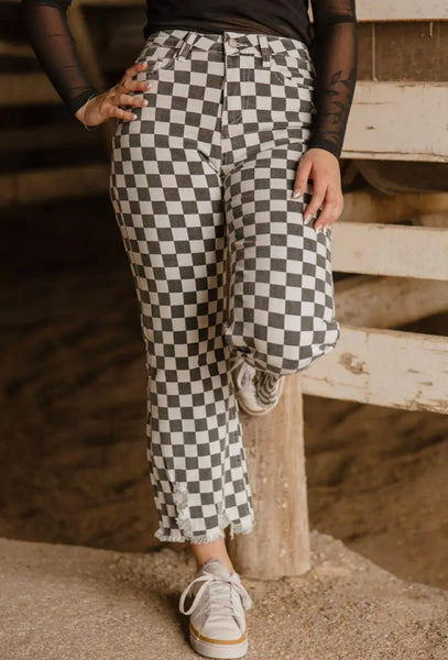 PREORDER Power Print Distressed Hem Jeans