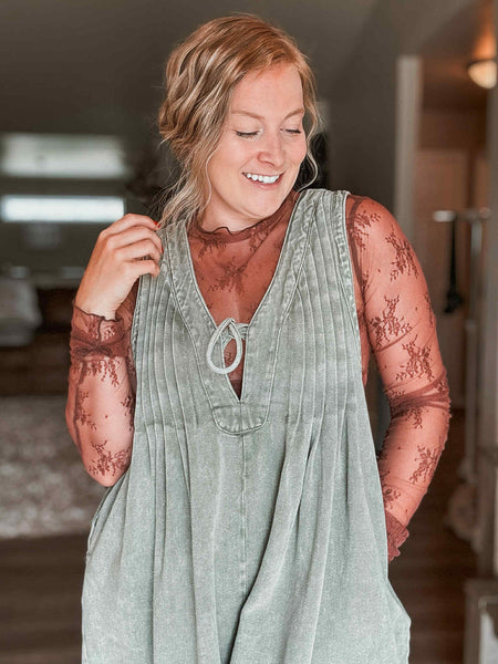 Nolia Denim Romper - Vintage Olive