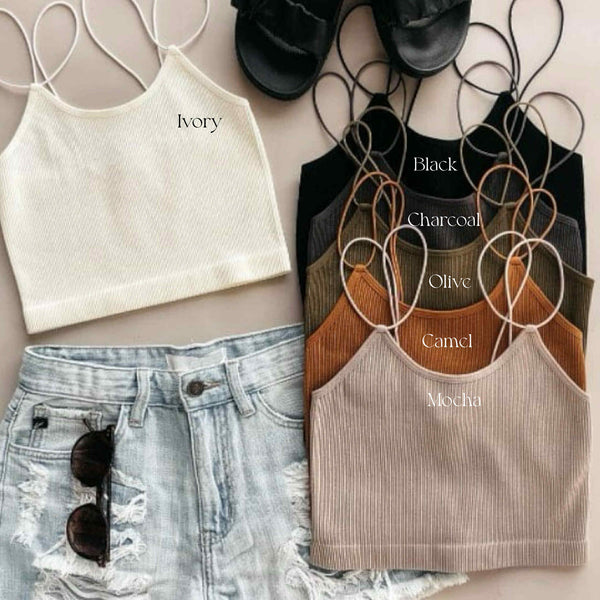 Layering Ribbed Double Strap Brami Tank - Camel