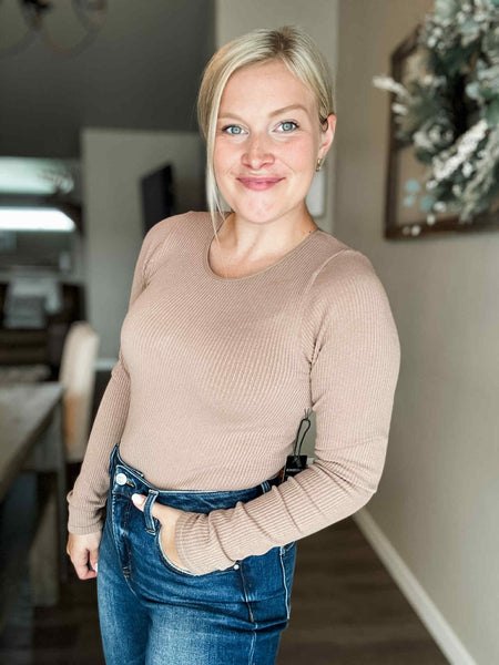 Juniper Long Sleeve Ribbed Bodysuit - Sand