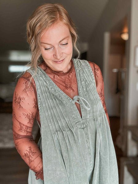 Nolia Denim Romper - Vintage Olive