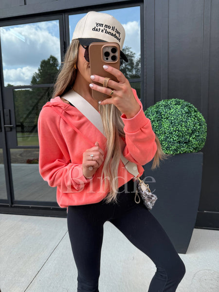 Savior Split Neck Pullover Hoodie - Peachy