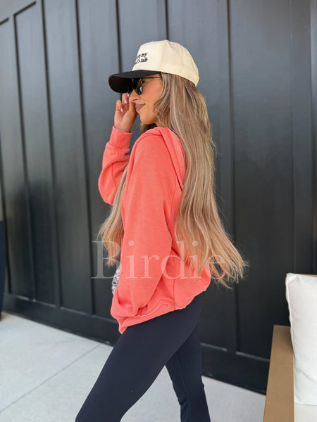 Savior Split Neck Pullover Hoodie - Peachy