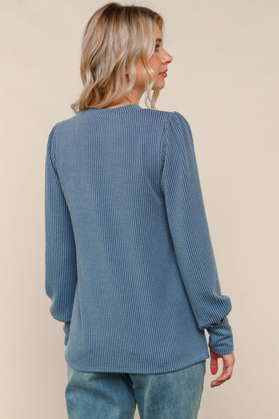 Simply Styled Balloon Sleeve Knit Top - Denim