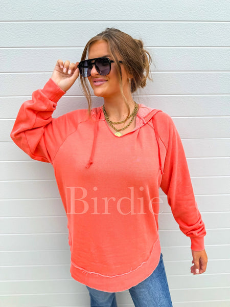 Savior Split Neck Pullover Hoodie - Peachy