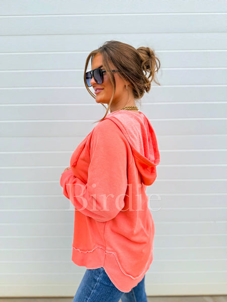 Savior Split Neck Pullover Hoodie - Peachy