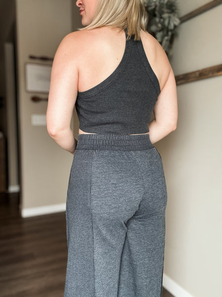 Cyndi Halter & Pants Set - Charcoal