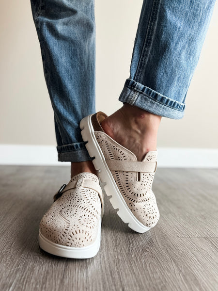 Laser Cutout Slip On Clog - Cream