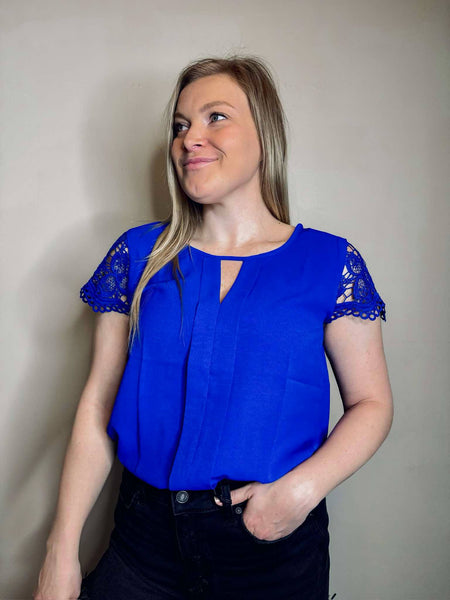 Winslet Lace Sleeve Top - Blue