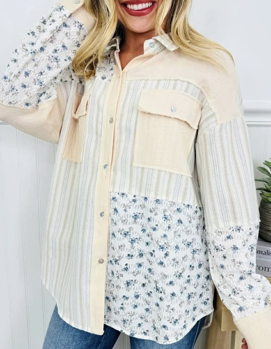 Countryside Bloom Patchwork Shacket - SIZE MEDIUM