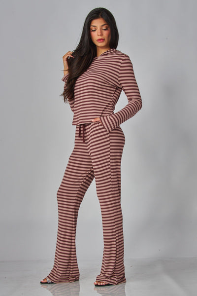 Megan Stripe Lounge Set - Burgundy