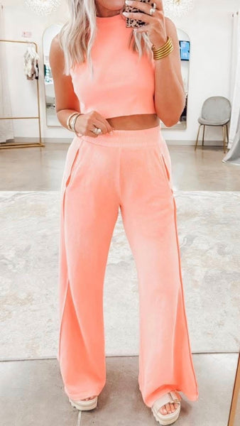 Cyndi Halter & Pants Set - Coral