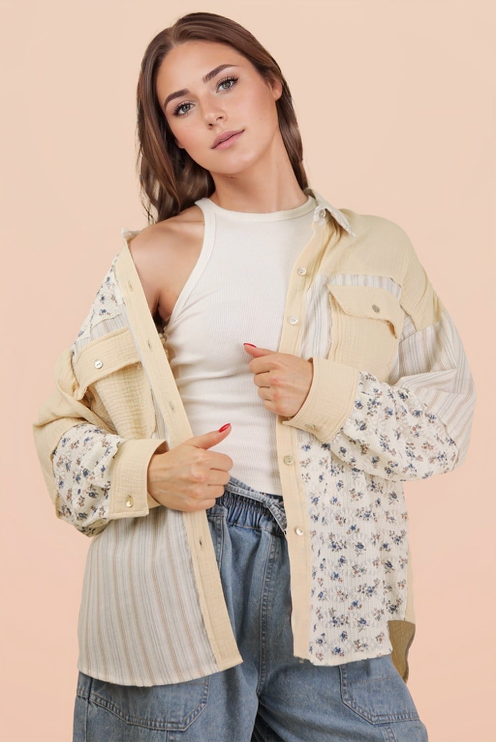 Countryside Bloom Patchwork Shacket - SIZE MEDIUM