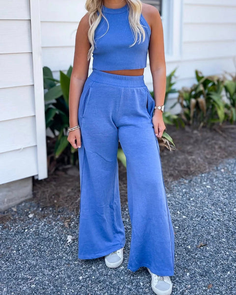 Cyndi Halter & Pants Set - Blue - SIZE SMALL