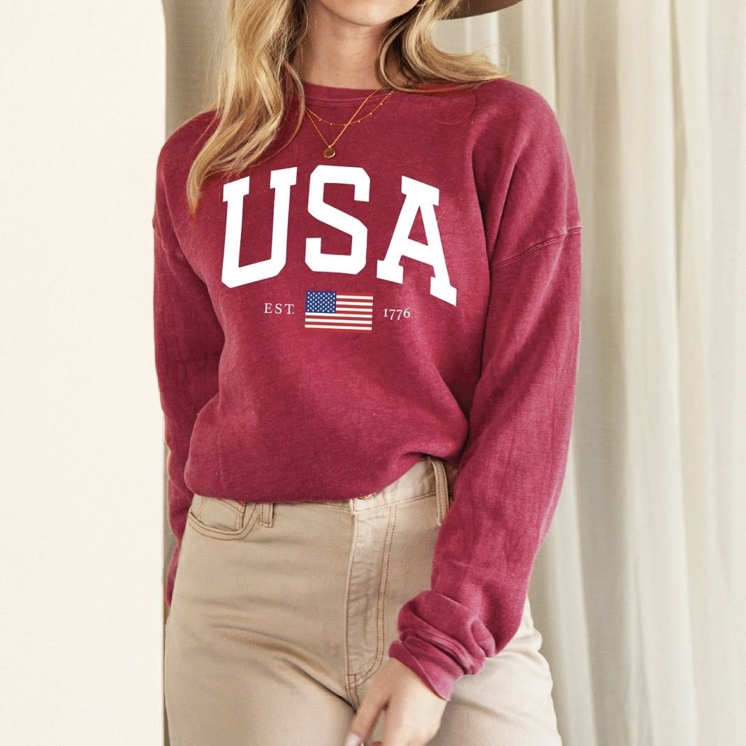 USA 1776 Mineral Wash Sweatshirt - Red - SIZE MEDIUM