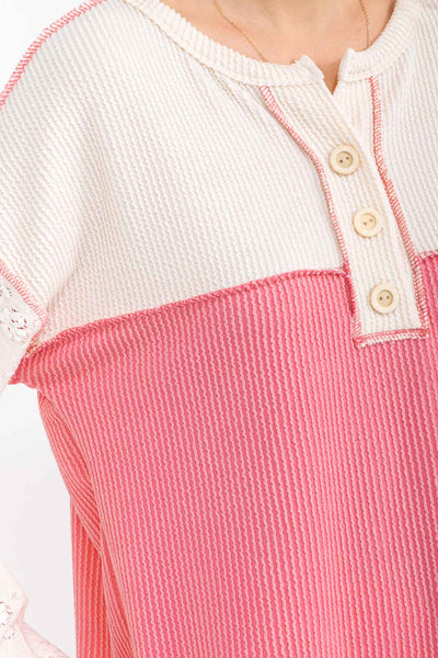 Tally Two Tone Ribbed Top - Coral