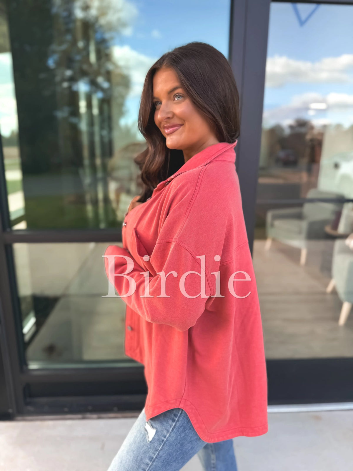 Pia French Terry Shacket - Coral Red - SIZE MEDIUM