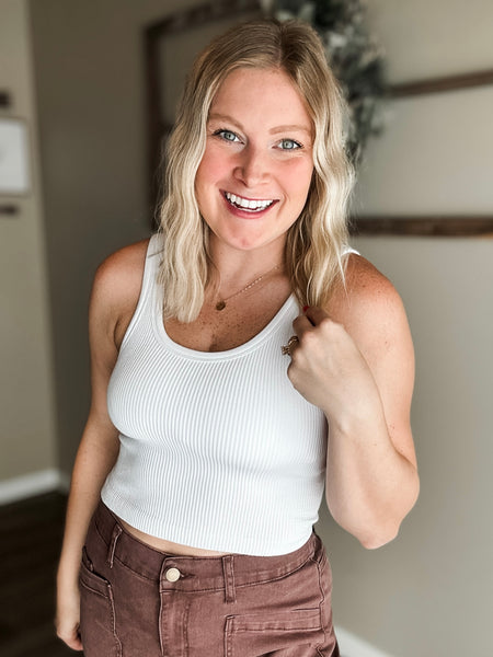 Rhea Ribbed Crop Tank - White