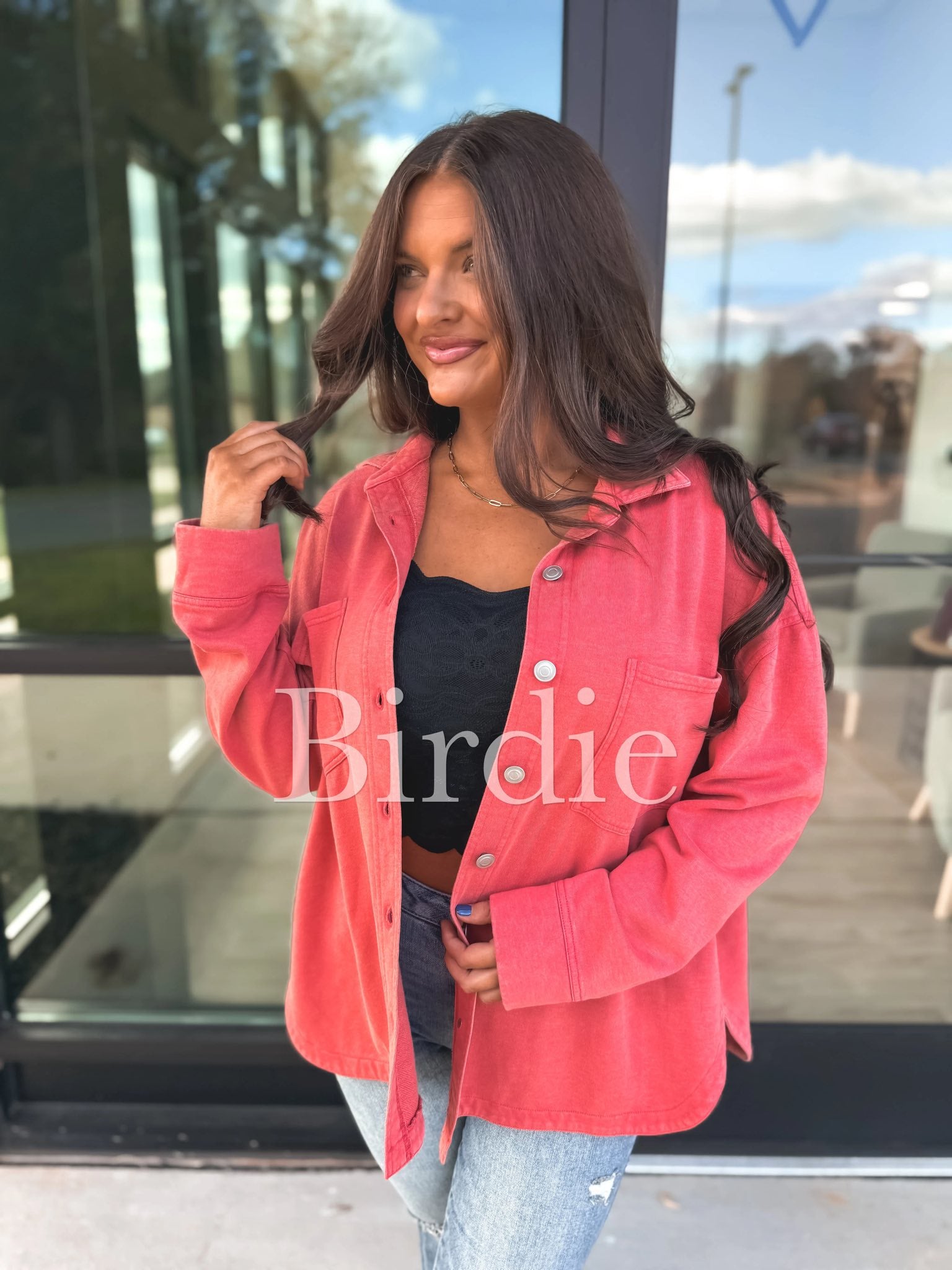 Pia French Terry Shacket - Coral Red - SIZE MEDIUM