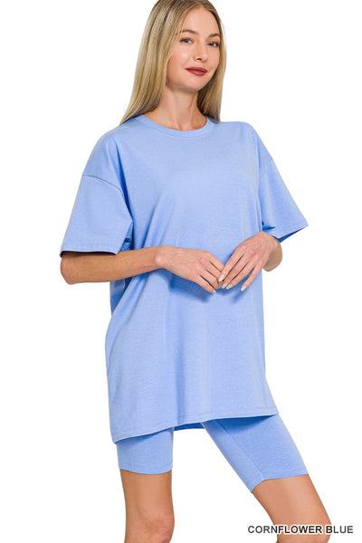 Going Far Top and Biker Short Set - Blue