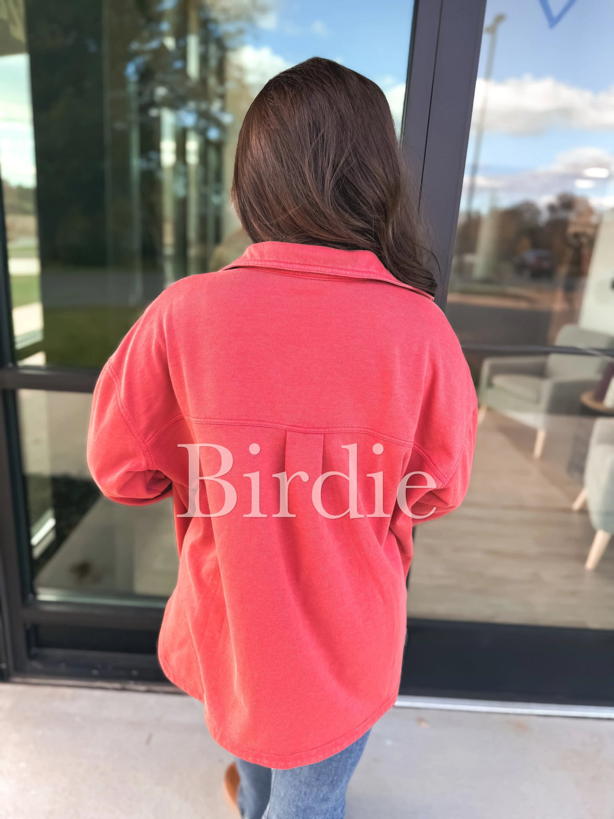 Pia French Terry Shacket - Coral Red - SIZE MEDIUM