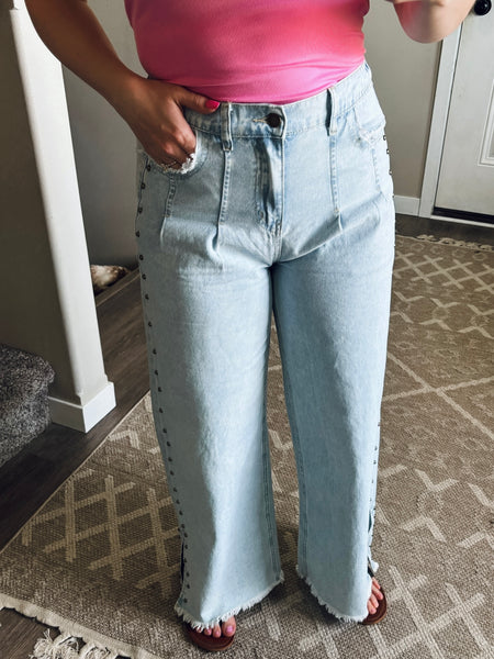 Yvie Studded Side Slit Denim