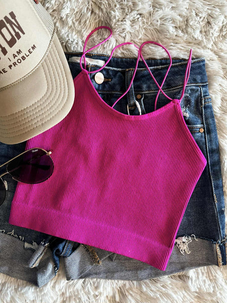 Layering Ribbed Double Strap Brami Tank - Pink